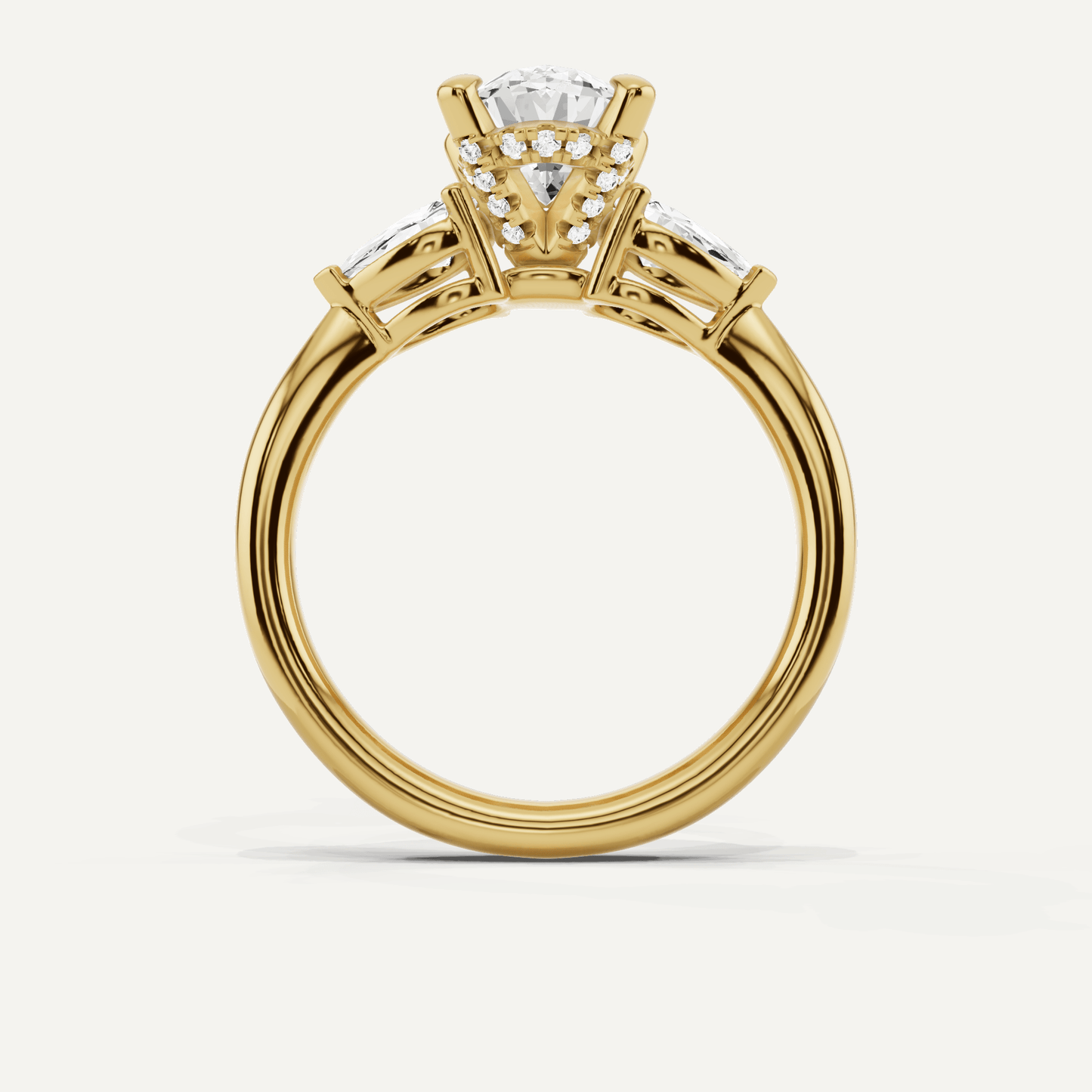 2 1/10 ctw Oval Diamond Hidden Halo Engagement Ring with Pear Side Stones - Lotus Diamond