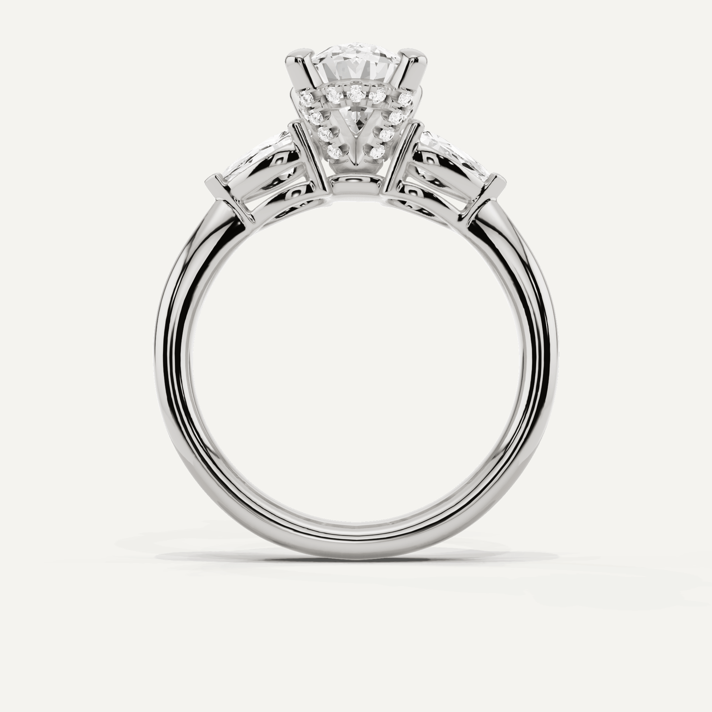 2 1/10 ctw Oval Diamond Hidden Halo Engagement Ring with Pear Side Stones - Lotus Diamond