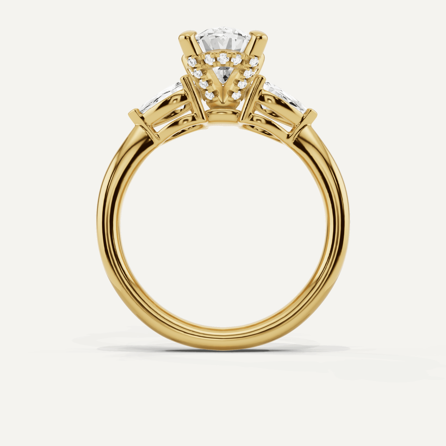 2 1/10 ctw Oval Diamond Hidden Halo Engagement Ring with Pear Side Stones - Lotus Diamond