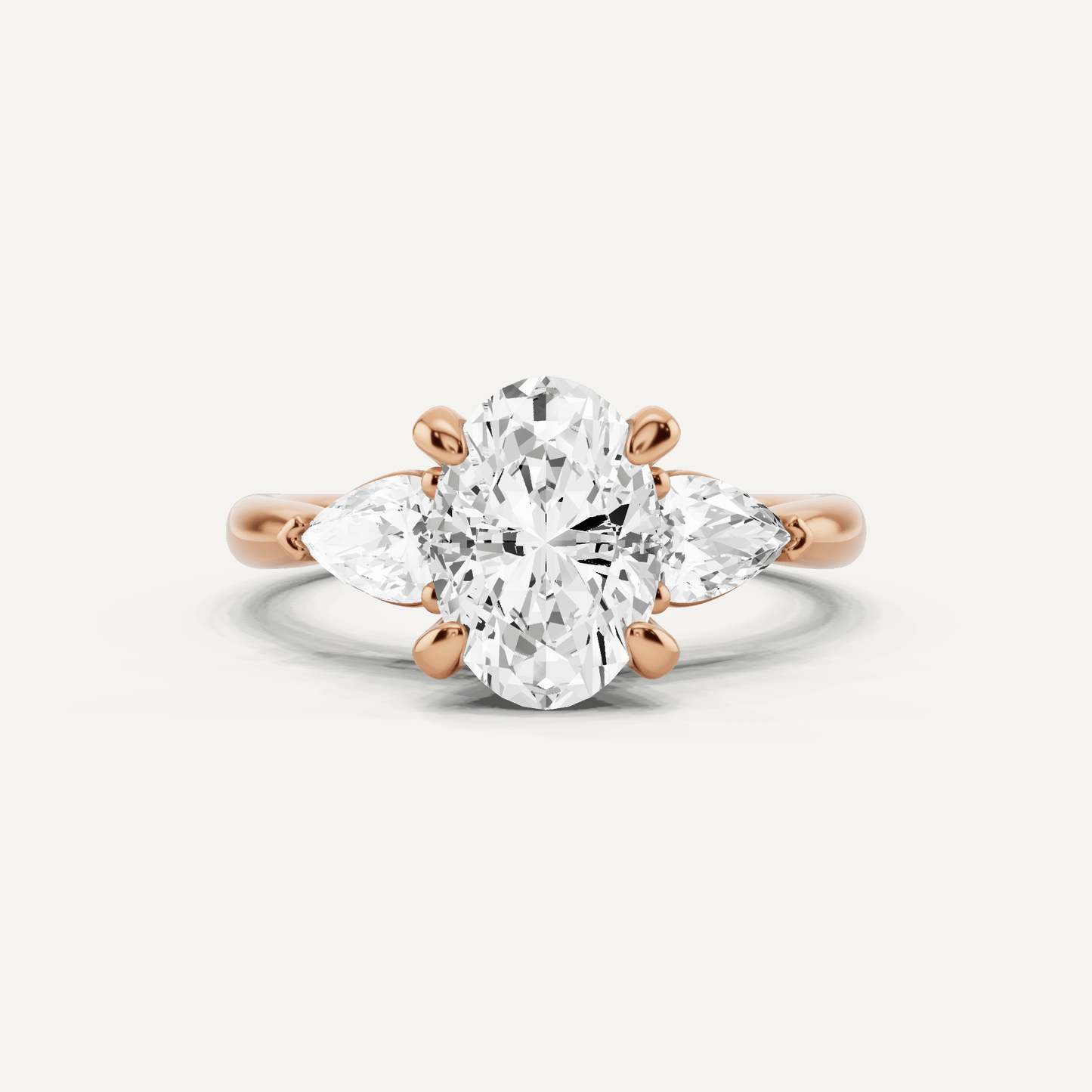 2 1/10 ctw Oval Diamond Hidden Halo Engagement Ring with Pear Side Stones - Lotus Diamond