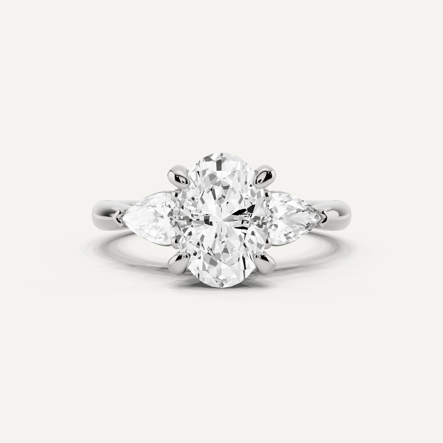 2 1/10 ctw Oval Diamond Hidden Halo Engagement Ring with Pear Side Stones - Lotus Diamond