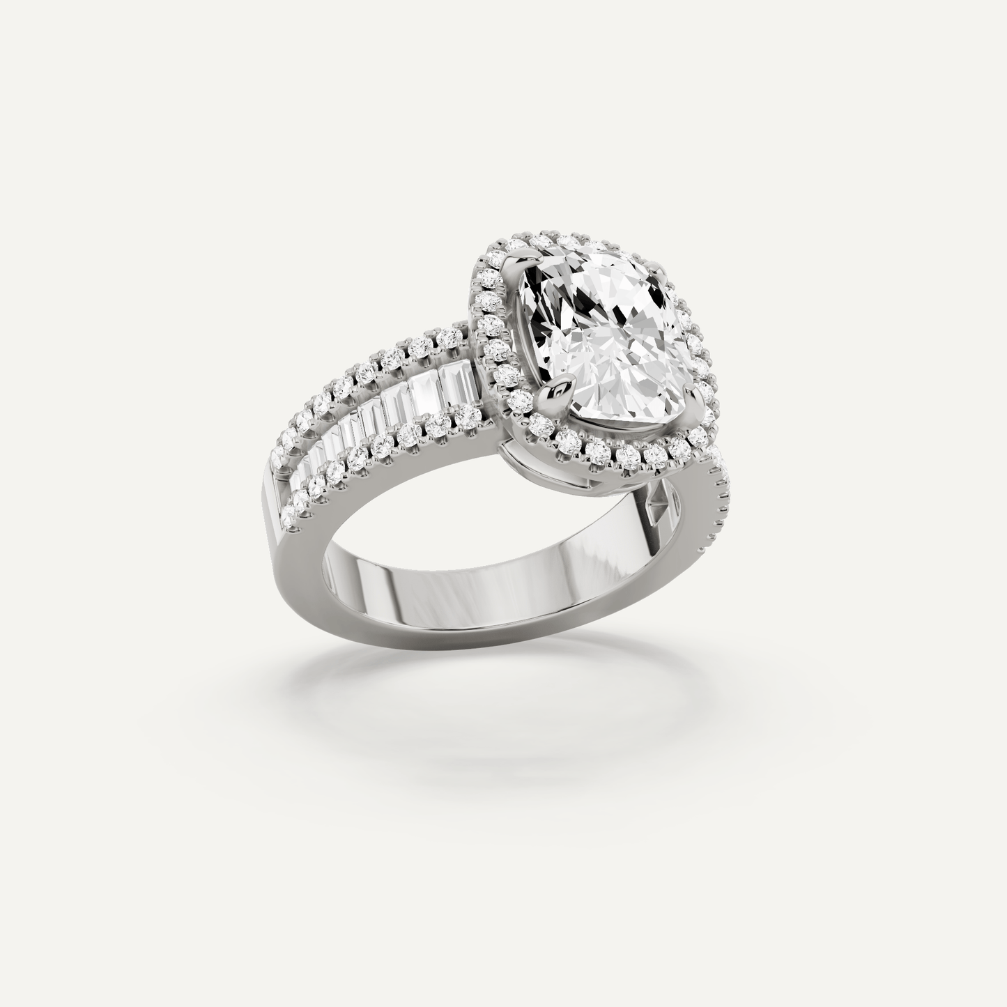 2 1/2 ctw Elongated Cushion Diamond Halo Engagement Ring - Lotus Diamond