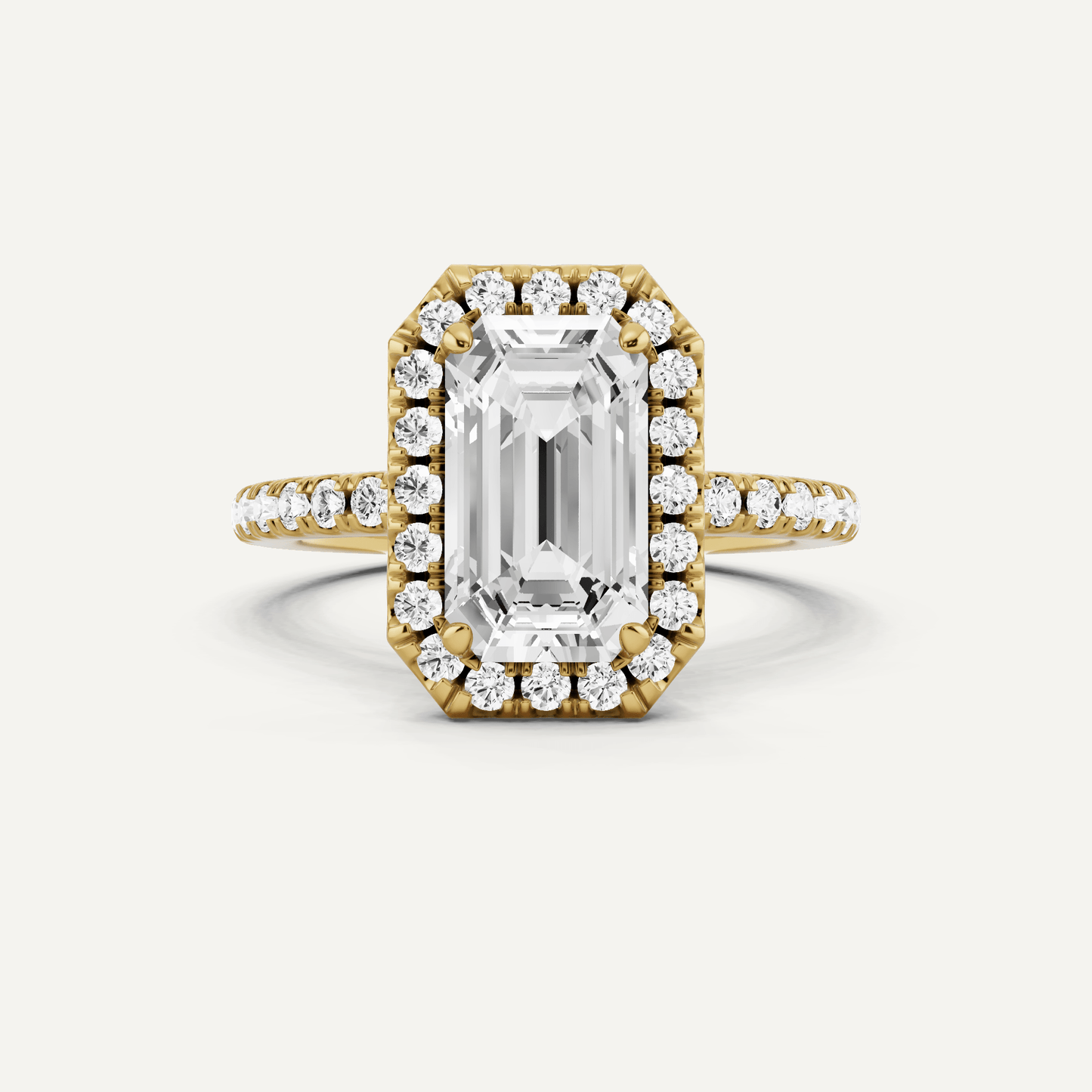 2 1/2 ctw Emerald Diamond Framed Side Stone Engagement Ring - Lotus Diamond