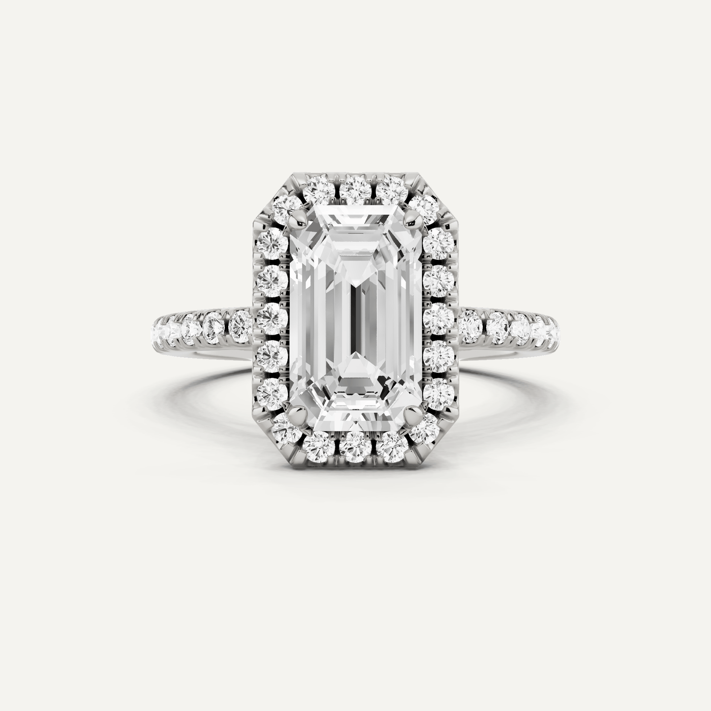 2 1/2 ctw Emerald Diamond Framed Side Stone Engagement Ring - Lotus Diamond