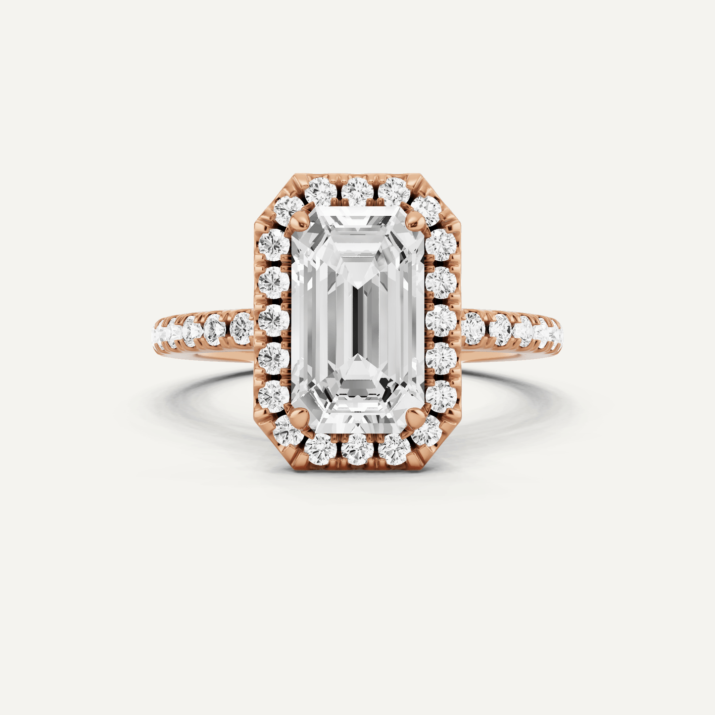 2 1/2 ctw Emerald Diamond Framed Side Stone Engagement Ring - Lotus Diamond