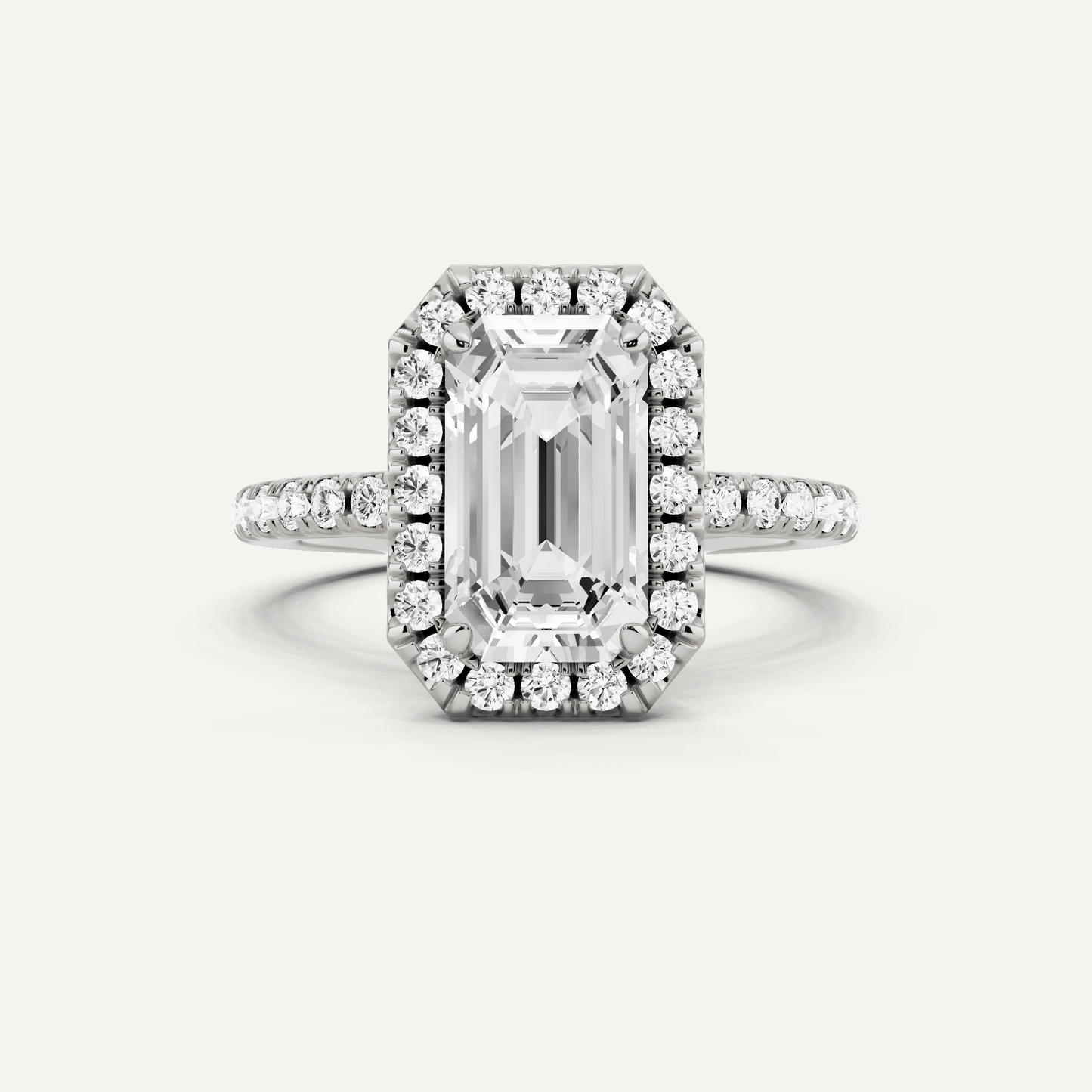 2 1/2 ctw Emerald Diamond Framed Side Stone Engagement Ring - Lotus Diamond