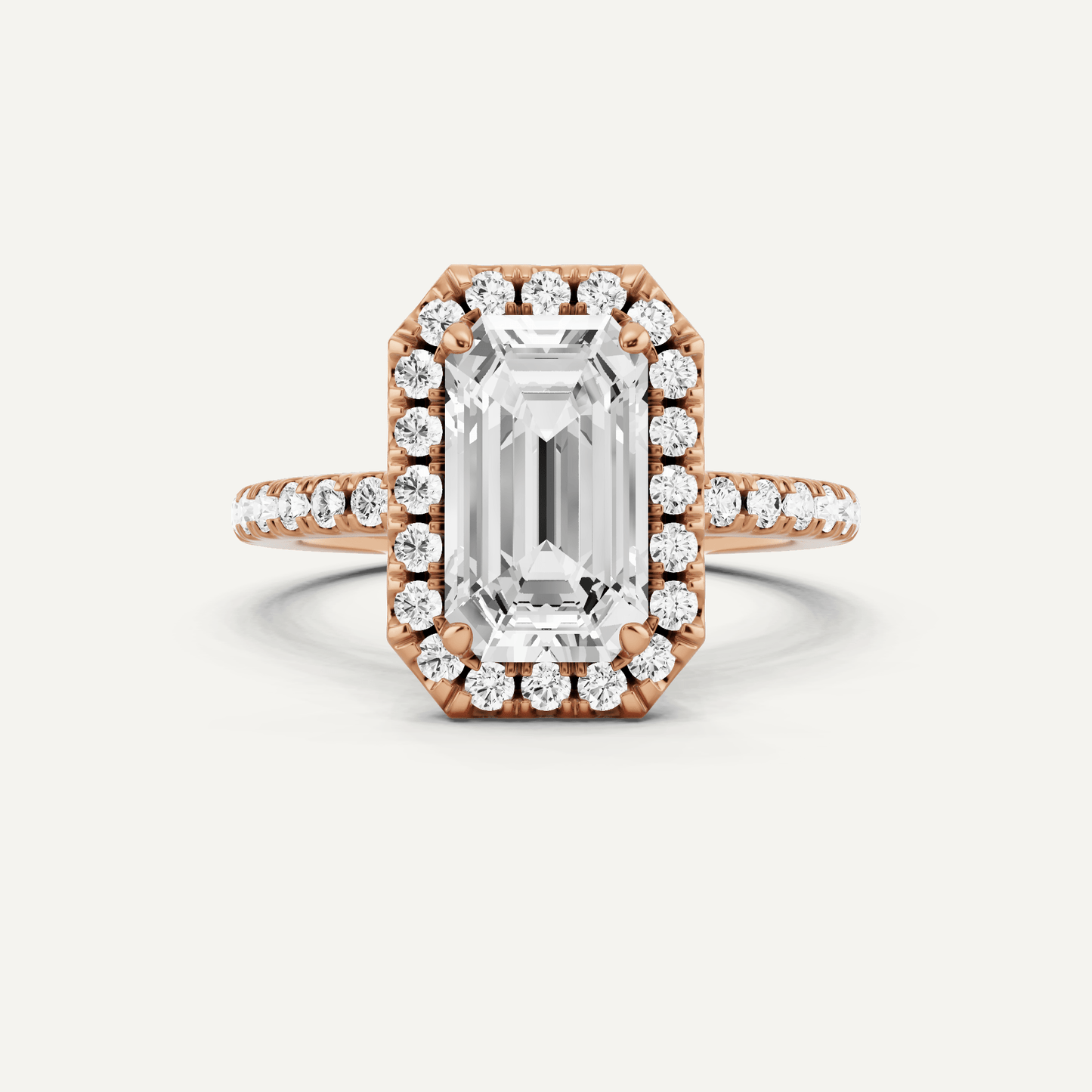 2 1/2 ctw Emerald Diamond Framed Side Stone Engagement Ring - Lotus Diamond