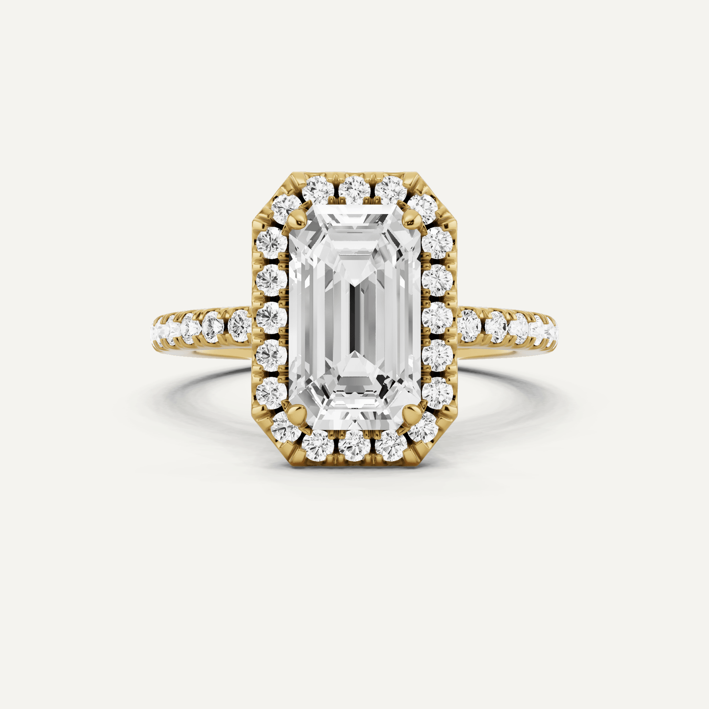 2 1/2 ctw Emerald Diamond Framed Side Stone Engagement Ring - Lotus Diamond