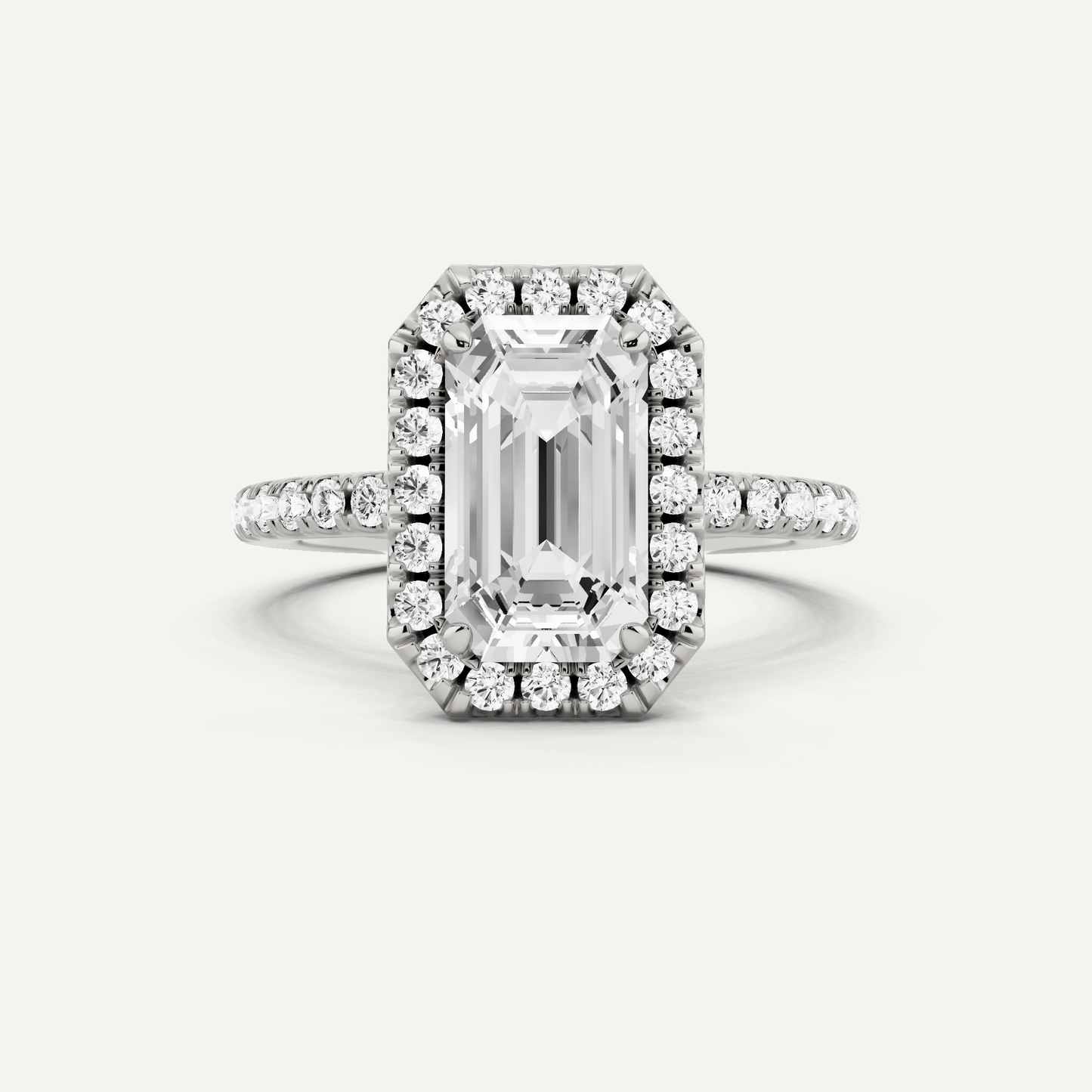 2 1/2 ctw Emerald Diamond Framed Side Stone Engagement Ring - Lotus Diamond