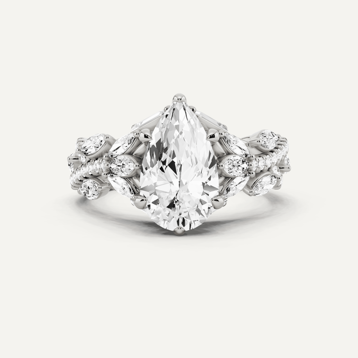 2 1/2 ctw Pear Diamond Side Stone Engagement Ring - Lotus Diamond