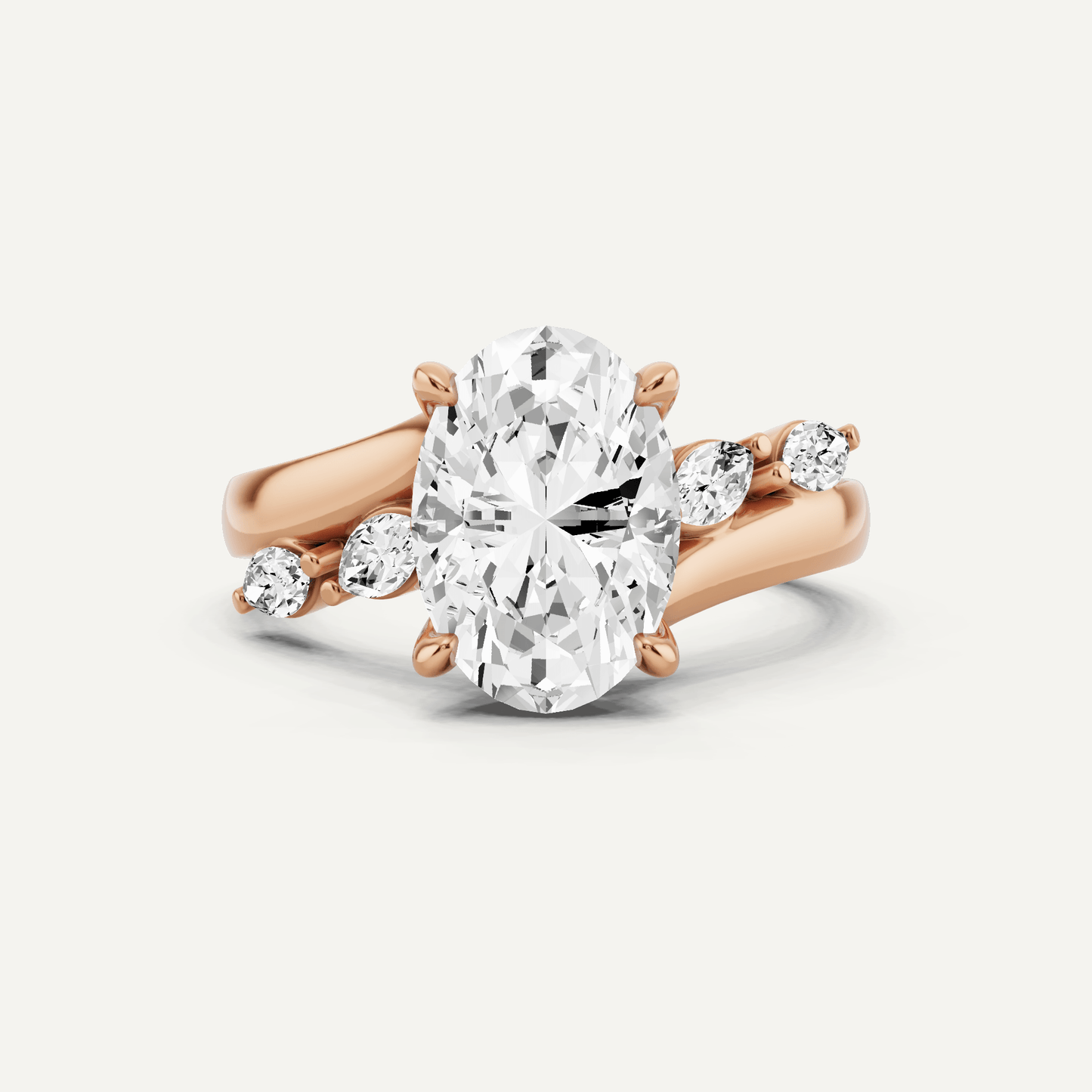 2 1/4 ctw Oval Diamond Side Stone Engagement Ring - Lotus Diamond