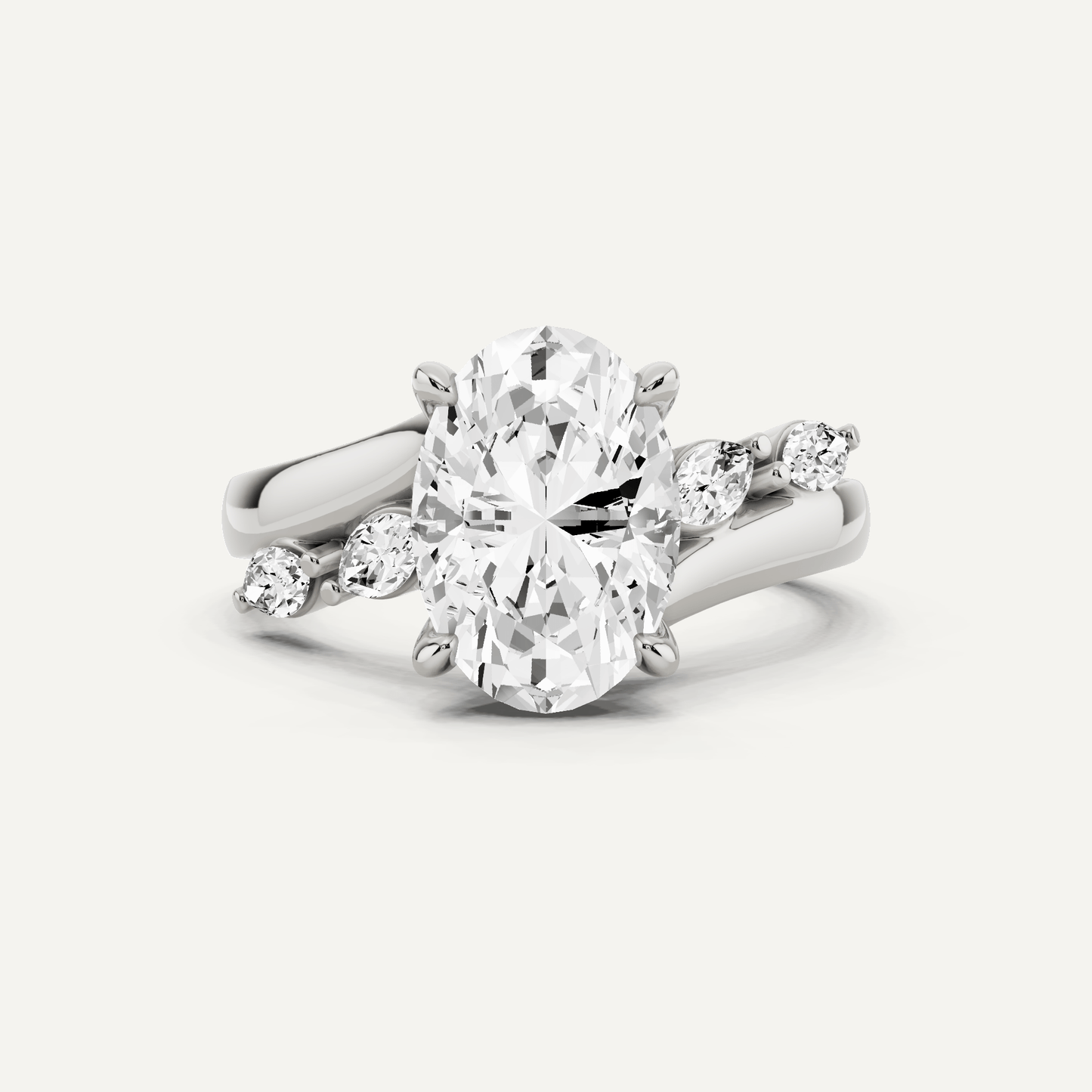 2 1/4 ctw Oval Diamond Side Stone Engagement Ring - Lotus Diamond