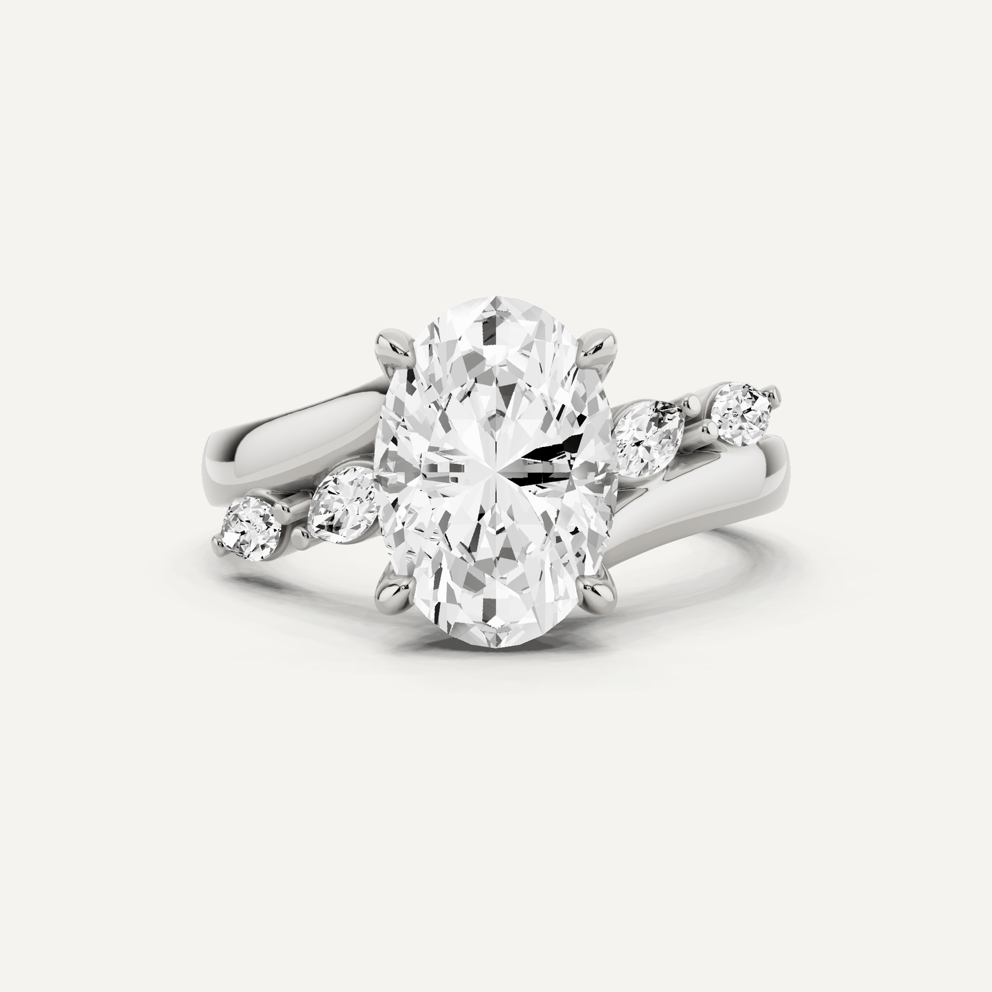 2 1/4 ctw Oval Diamond Side Stone Engagement Ring - Lotus Diamond