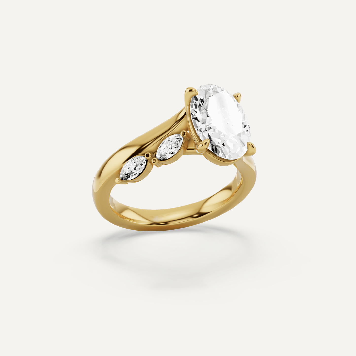 2 1/4 ctw Oval Diamond Side Stone Engagement Ring - Lotus Diamond