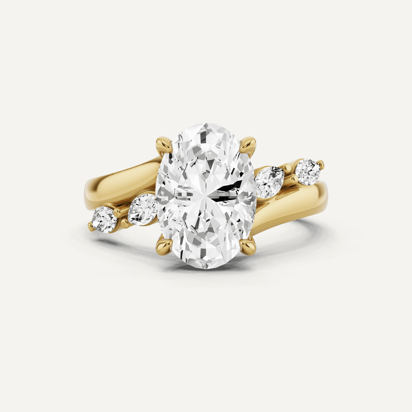 2 1/4 ctw Oval Diamond Side Stone Engagement Ring - Lotus Diamond