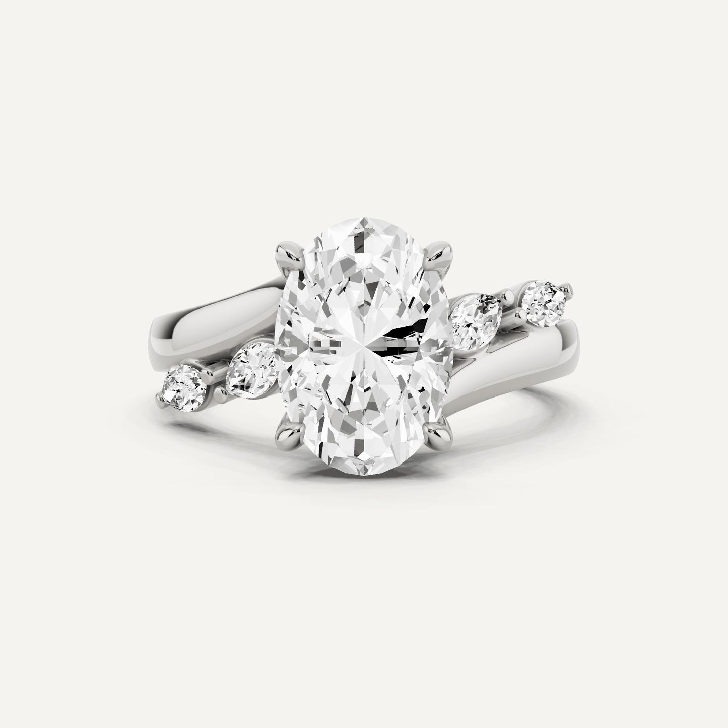 2 1/4 ctw Oval Diamond Side Stone Engagement Ring - Lotus Diamond