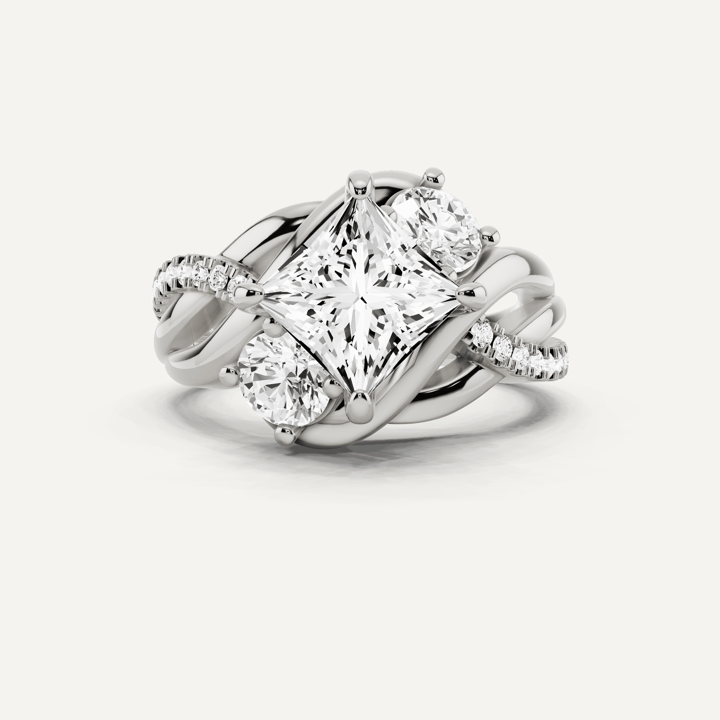 2 3/8 ctw Princess Diamond Side Stone Engagement Ring - Lotus Diamond
