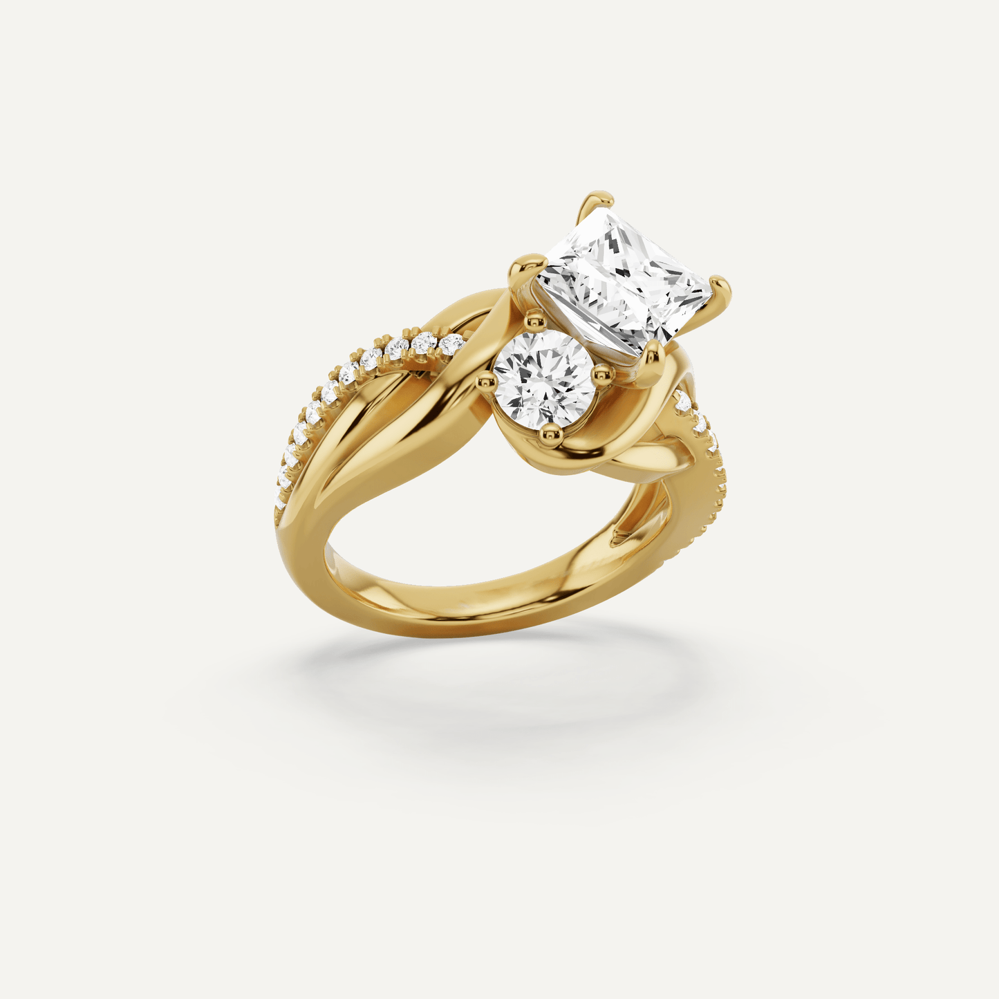 2 3/8 ctw Princess Diamond Side Stone Engagement Ring - Lotus Diamond