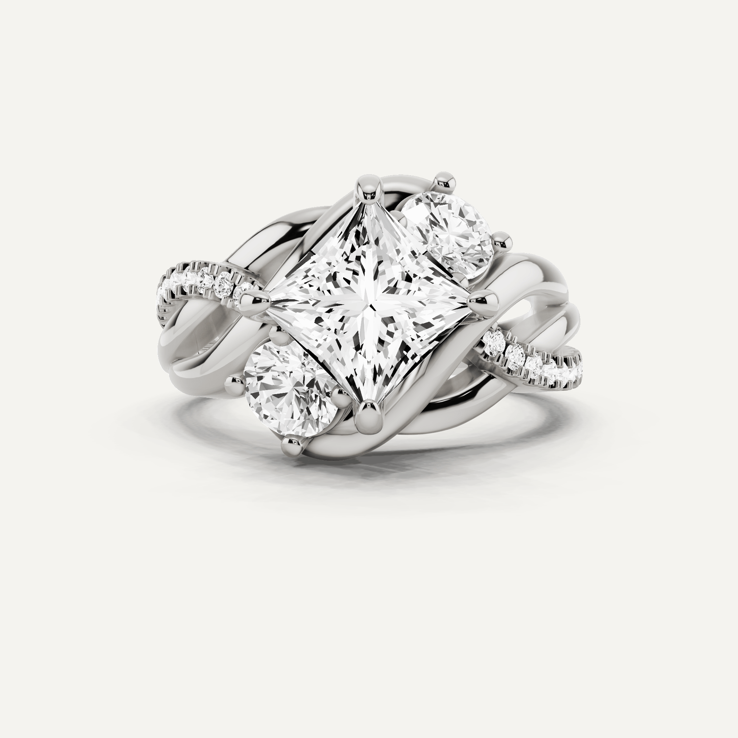 2 3/8 ctw Princess Diamond Side Stone Engagement Ring - Lotus Diamond