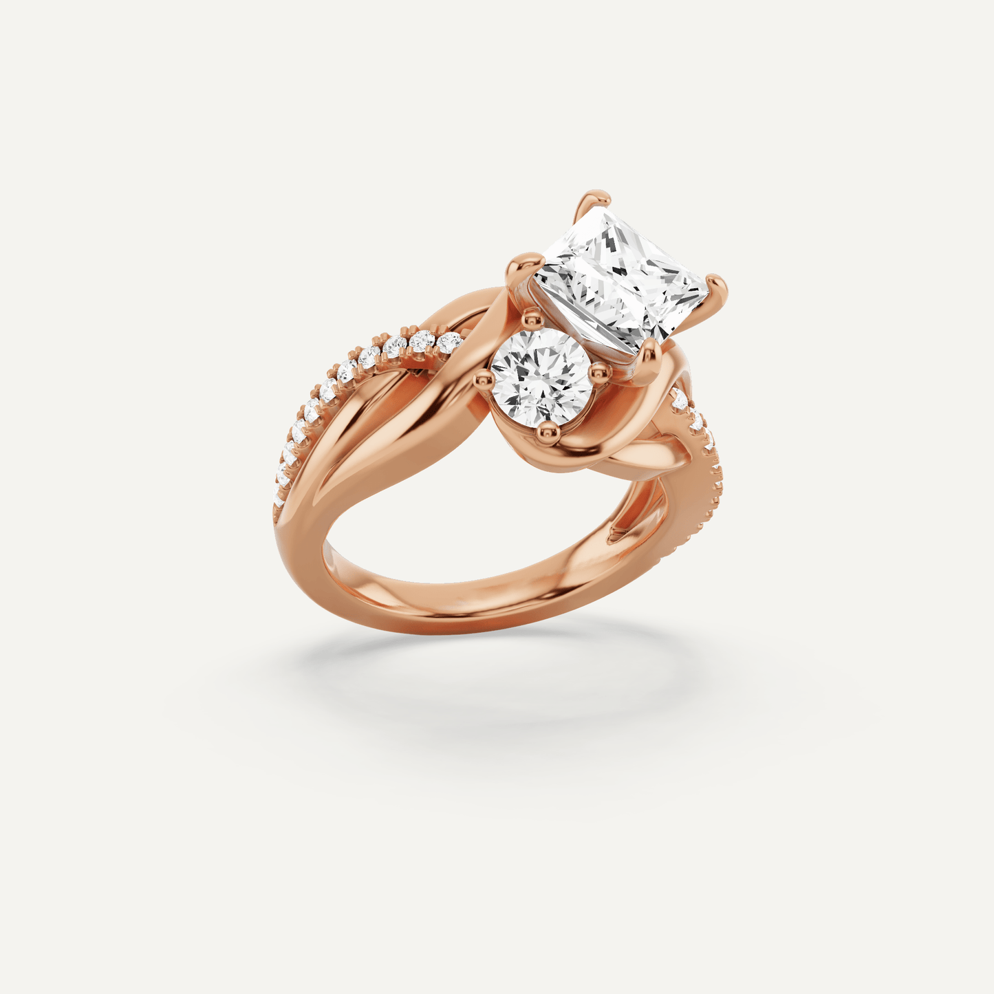 2 3/8 ctw Princess Diamond Side Stone Engagement Ring - Lotus Diamond