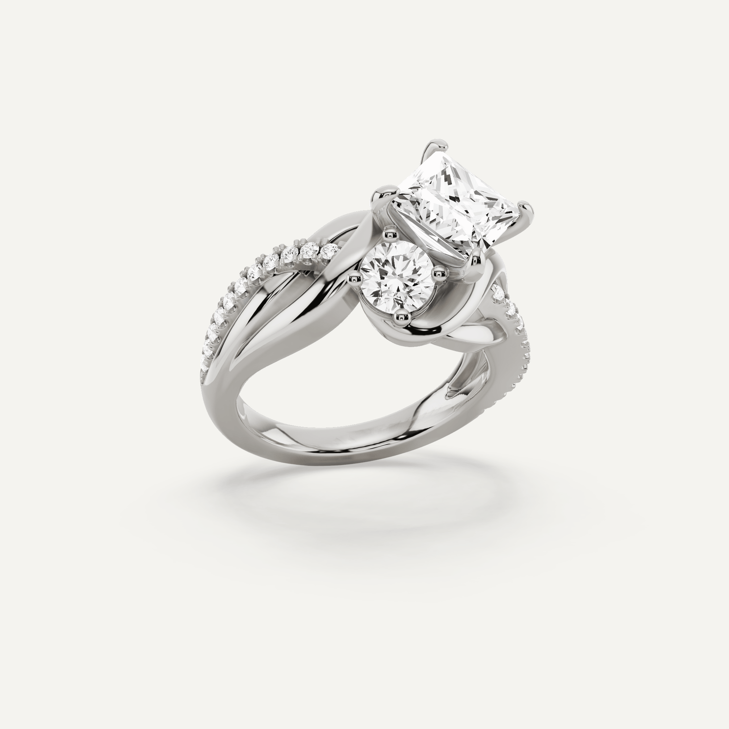 2 3/8 ctw Princess Diamond Side Stone Engagement Ring - Lotus Diamond