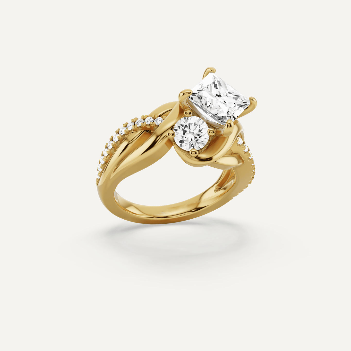 2 3/8 ctw Princess Diamond Side Stone Engagement Ring - Lotus Diamond