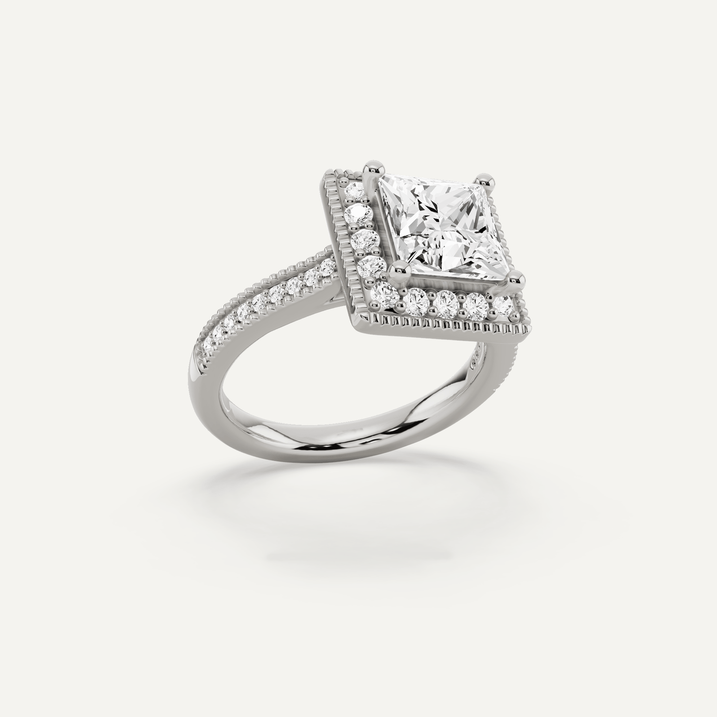2 3/8 ctw Princess Diamond Side Stone Engagement Ring - Lotus Diamond