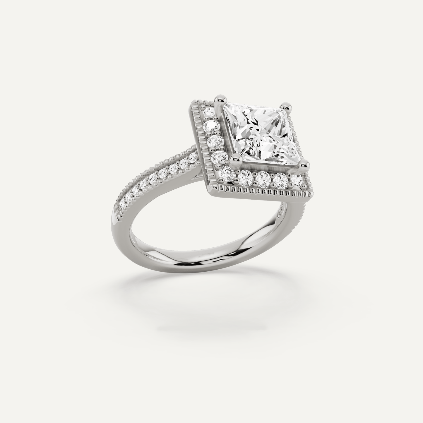 2 3/8 ctw Princess Diamond Side Stone Engagement Ring - Lotus Diamond