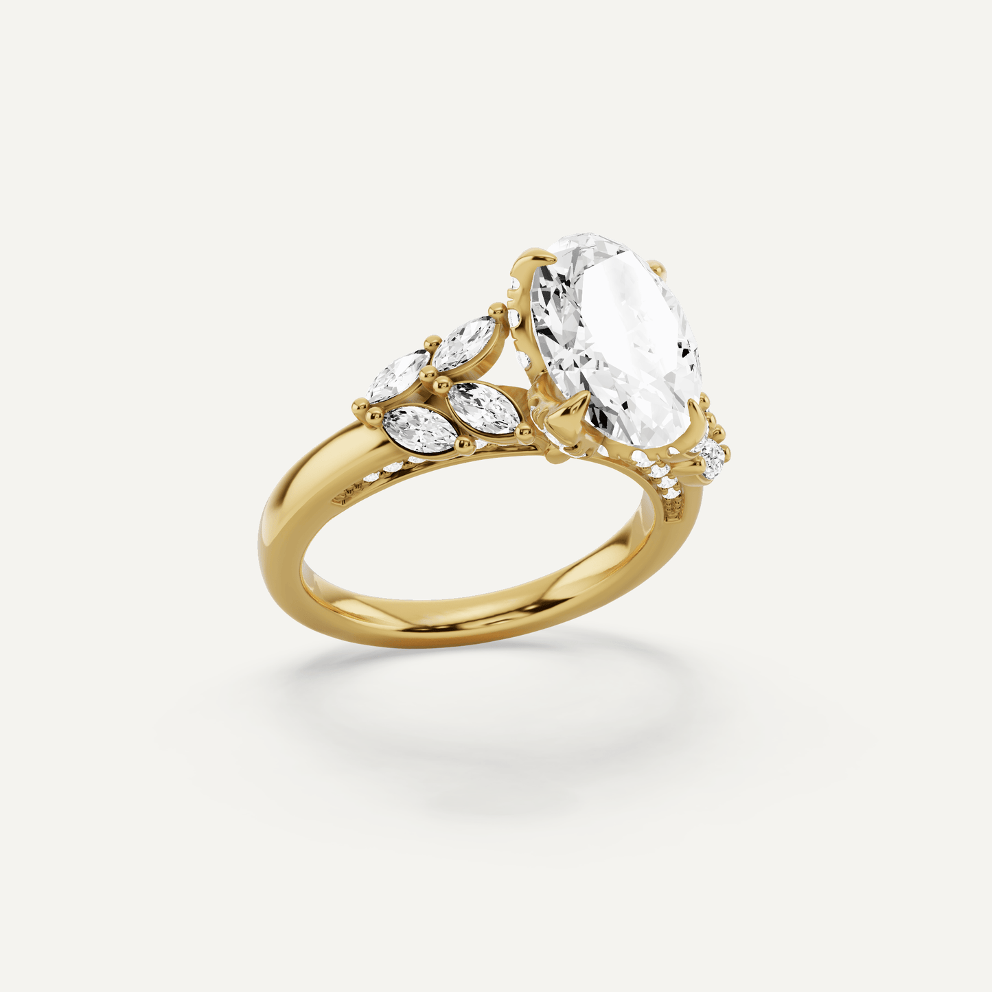 2 5/8 ctw Oval Diamond Side Stone Engagement Ring - Lotus Diamond