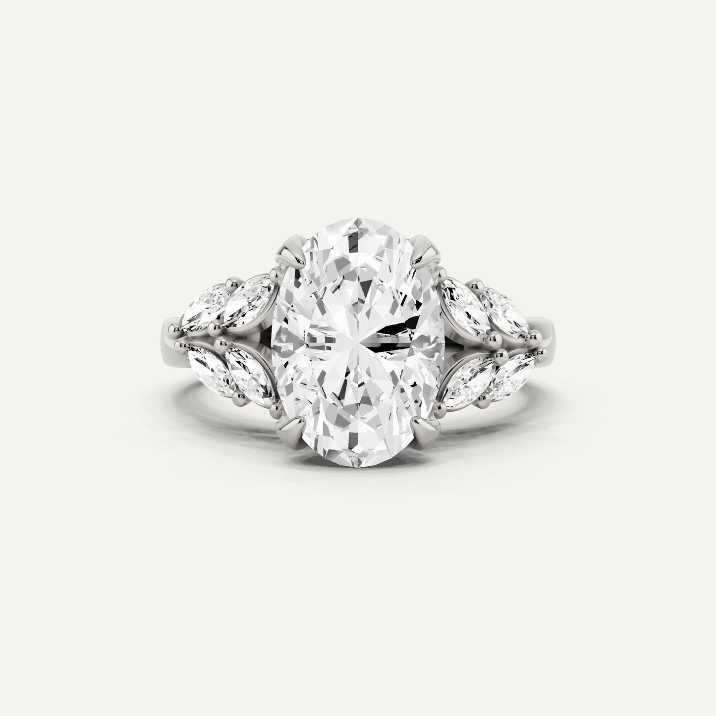 2 5/8 ctw Oval Diamond Side Stone Engagement Ring - Lotus Diamond