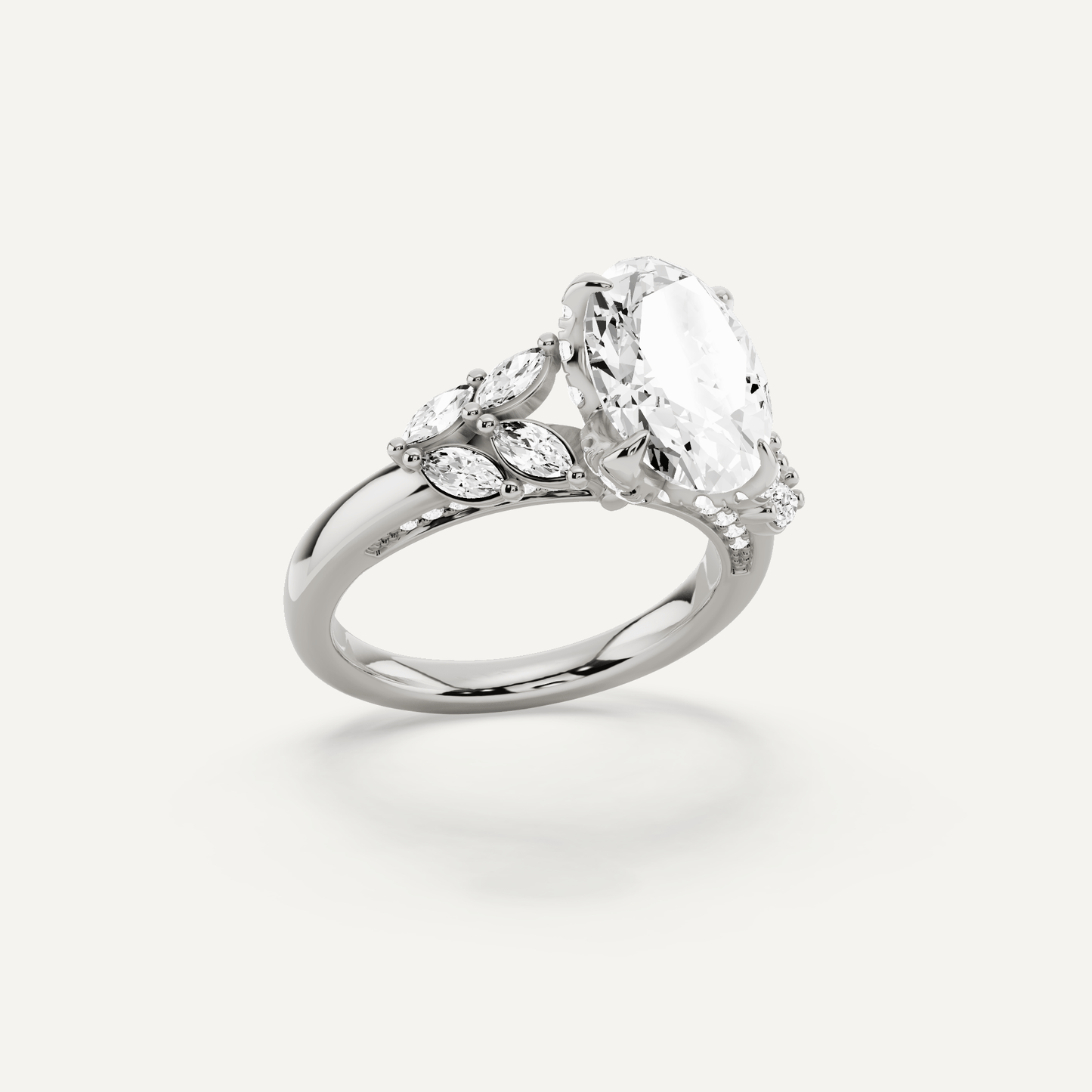 2 5/8 ctw Oval Diamond Side Stone Engagement Ring - Lotus Diamond