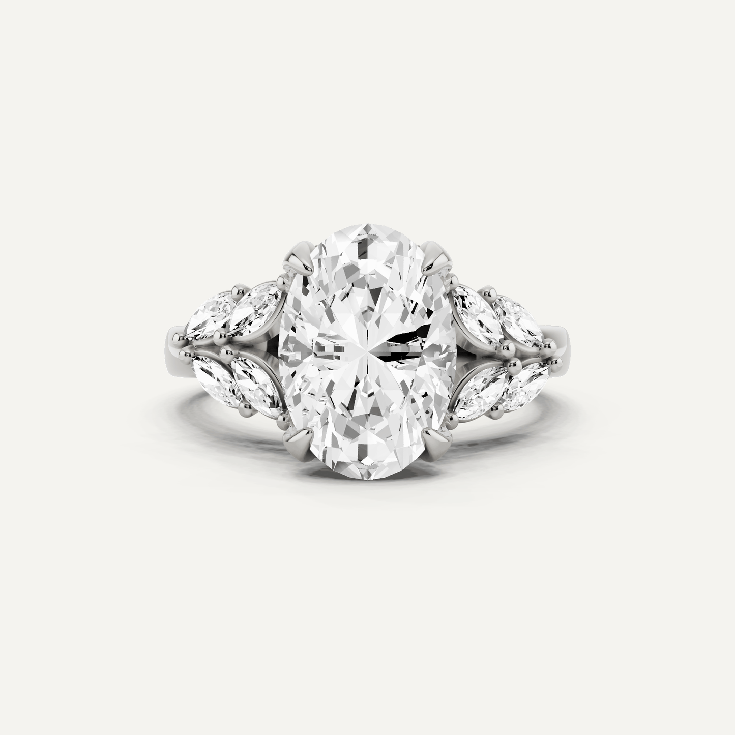 2 5/8 ctw Oval Diamond Side Stone Engagement Ring - Lotus Diamond