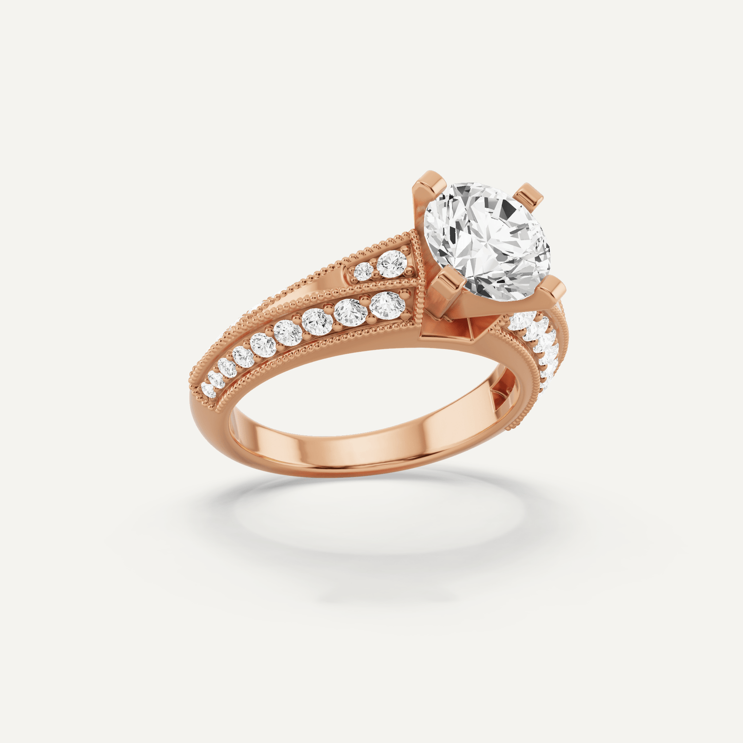 2 7/8 ctw Round Diamond Side Stone Engagement Ring - Lotus Diamond