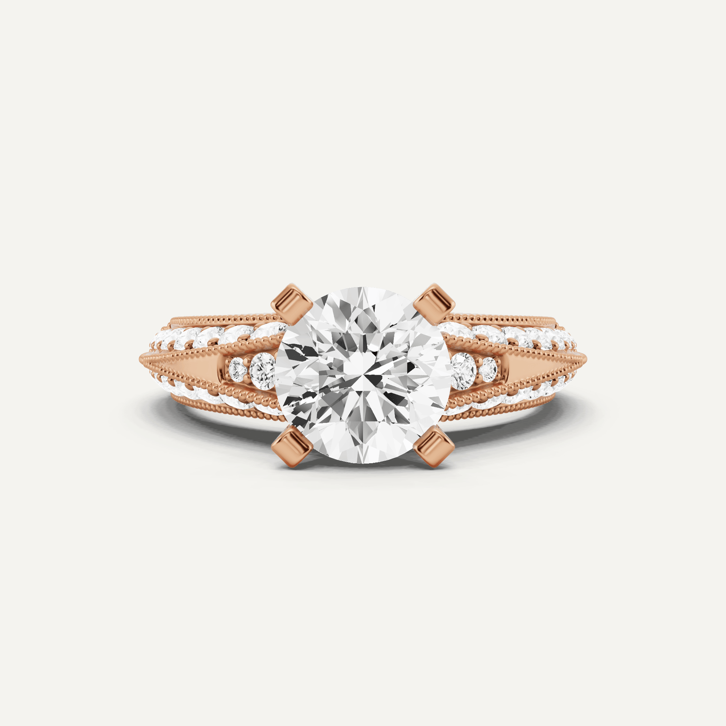 2 7/8 ctw Round Diamond Side Stone Engagement Ring - Lotus Diamond