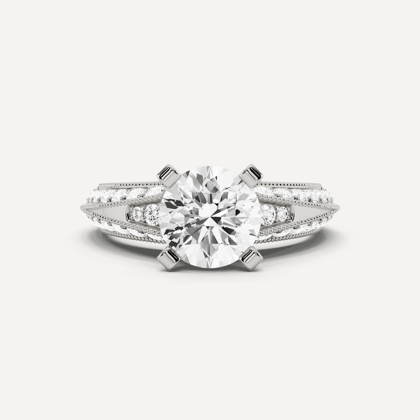 2 7/8 ctw Round Diamond Side Stone Engagement Ring - Lotus Diamond