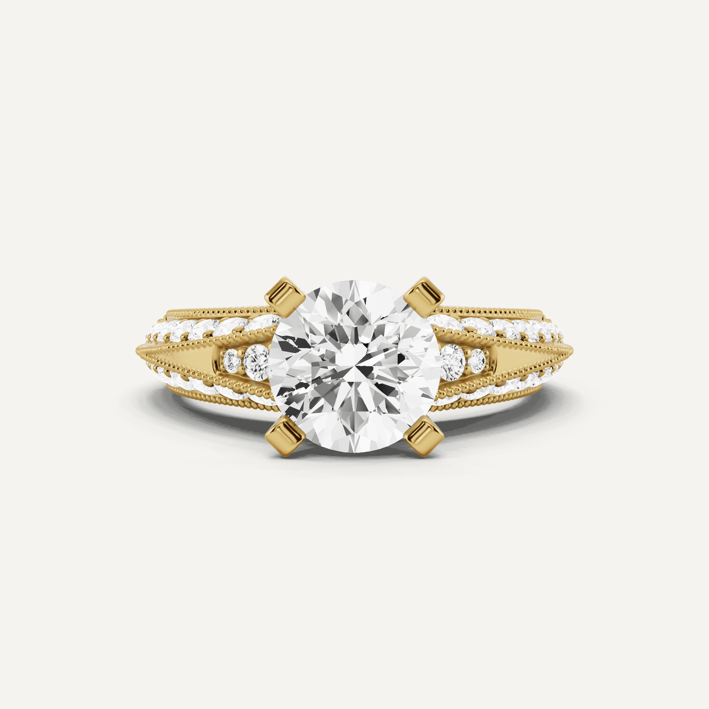 2 7/8 ctw Round Diamond Side Stone Engagement Ring - Lotus Diamond