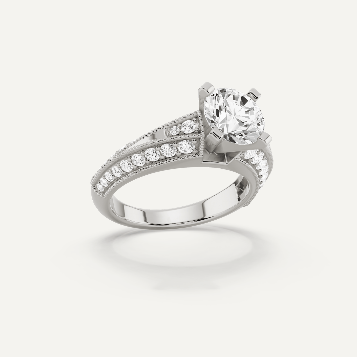 2 7/8 ctw Round Diamond Side Stone Engagement Ring - Lotus Diamond