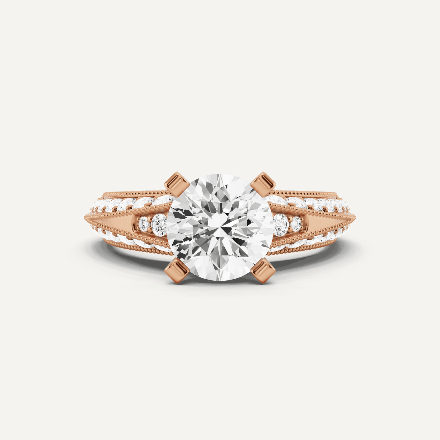 2 7/8 ctw Round Diamond Side Stone Engagement Ring - Lotus Diamond