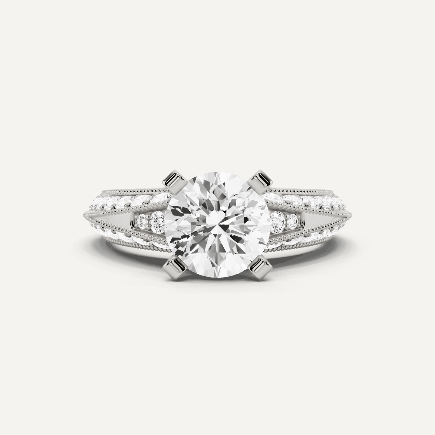 2 7/8 ctw Round Diamond Side Stone Engagement Ring - Lotus Diamond