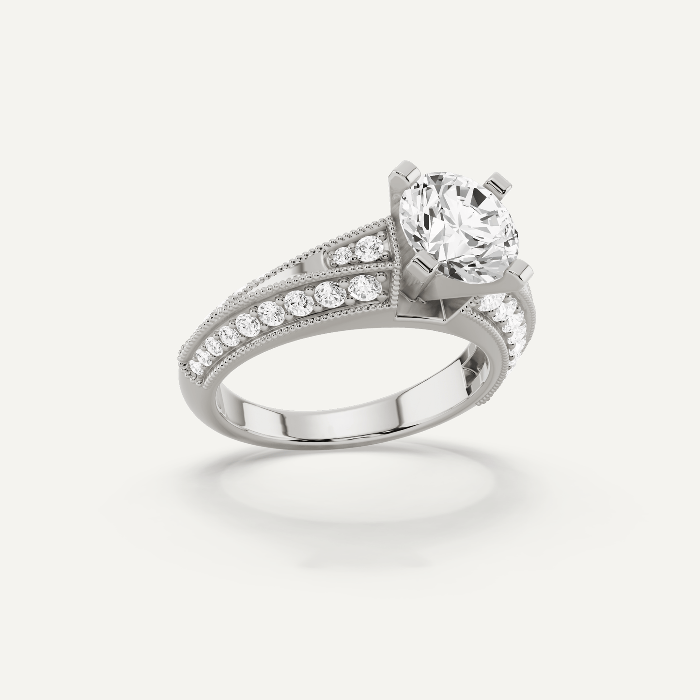 2 7/8 ctw Round Diamond Side Stone Engagement Ring - Lotus Diamond