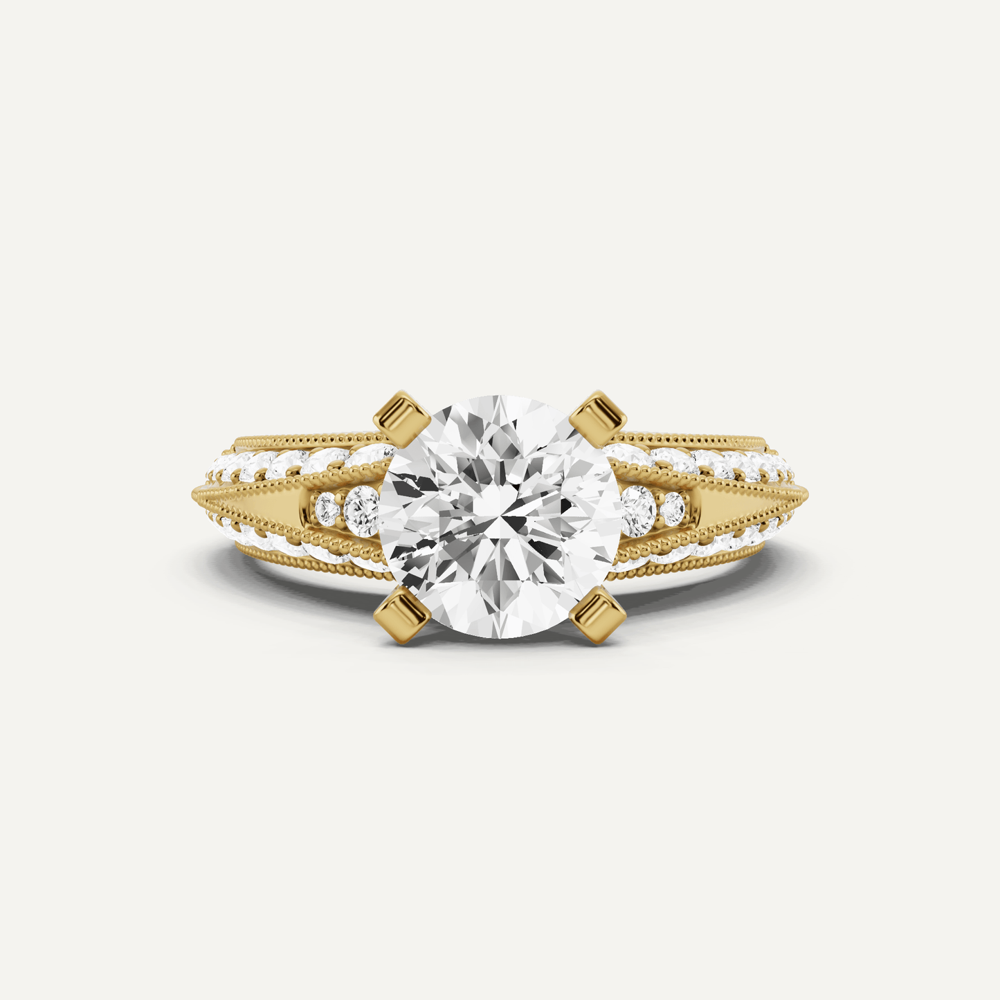 2 7/8 ctw Round Diamond Side Stone Engagement Ring - Lotus Diamond