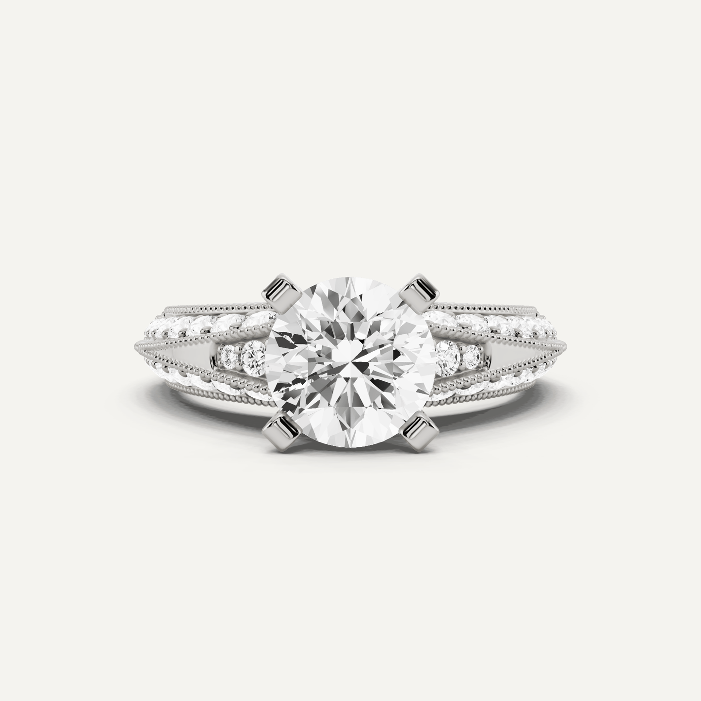 2 7/8 ctw Round Diamond Side Stone Engagement Ring - Lotus Diamond