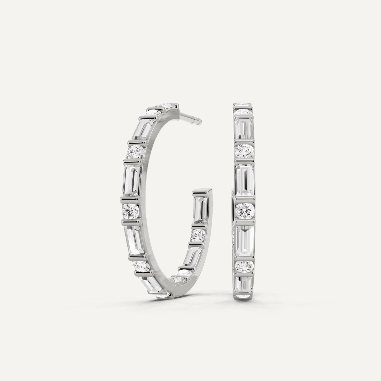 2 ctw Baguette Diamond Prong Set Huggie Hoop Earrings - Lotus Diamond