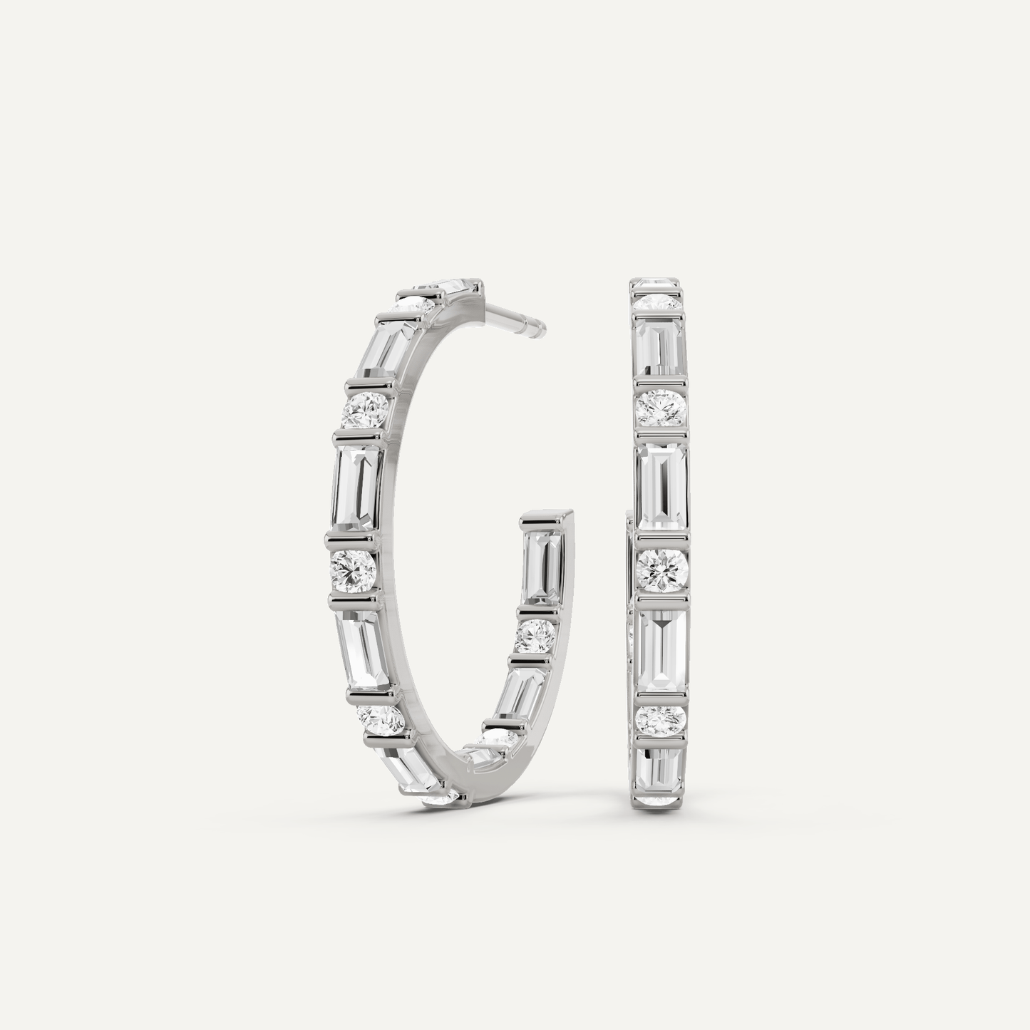 2 ctw Baguette Diamond Prong Set Huggie Hoop Earrings - Lotus Diamond