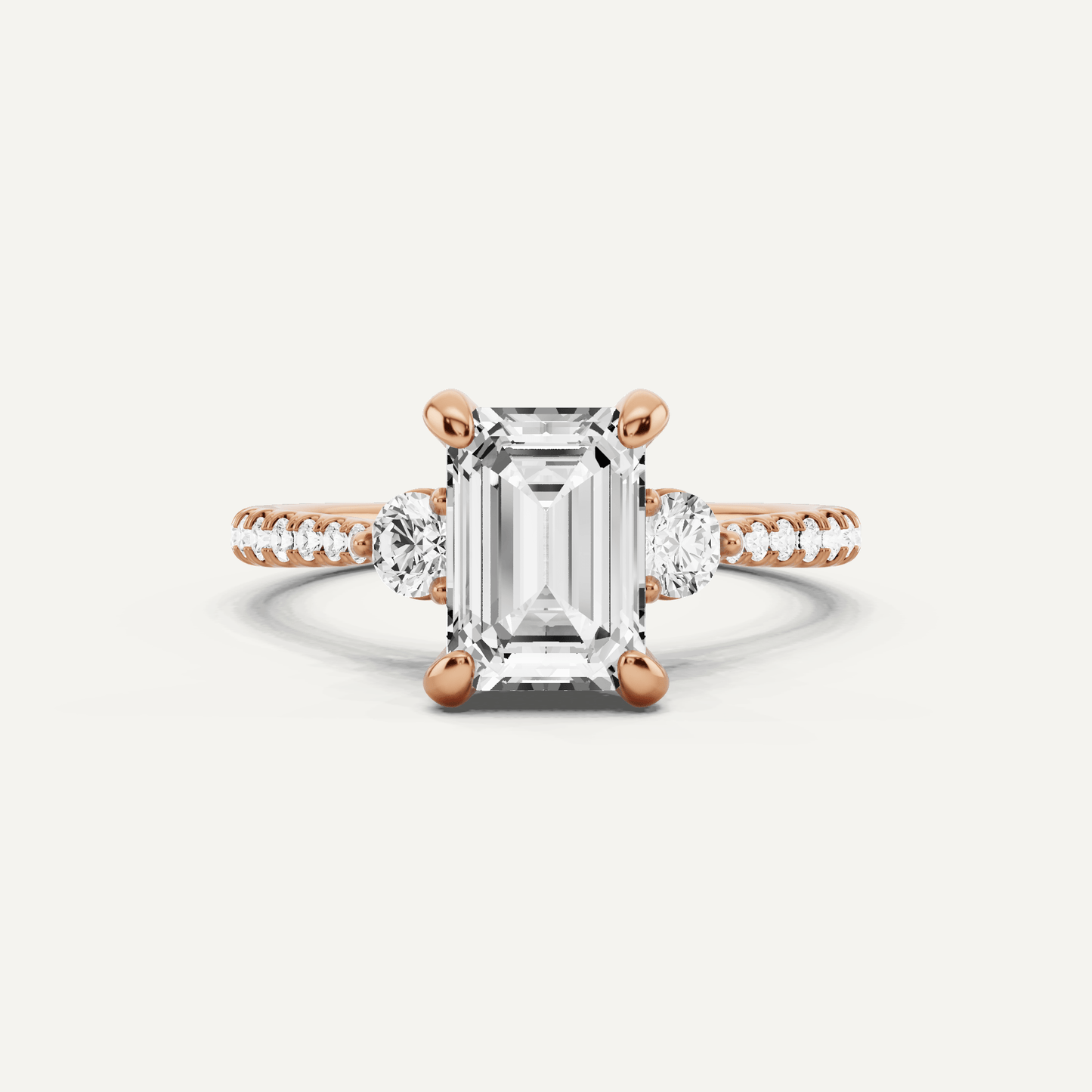 2 ctw Emerald Diamond Three Stone Hidden Halo Engagement Ring with Side Accent - Lotus Diamond