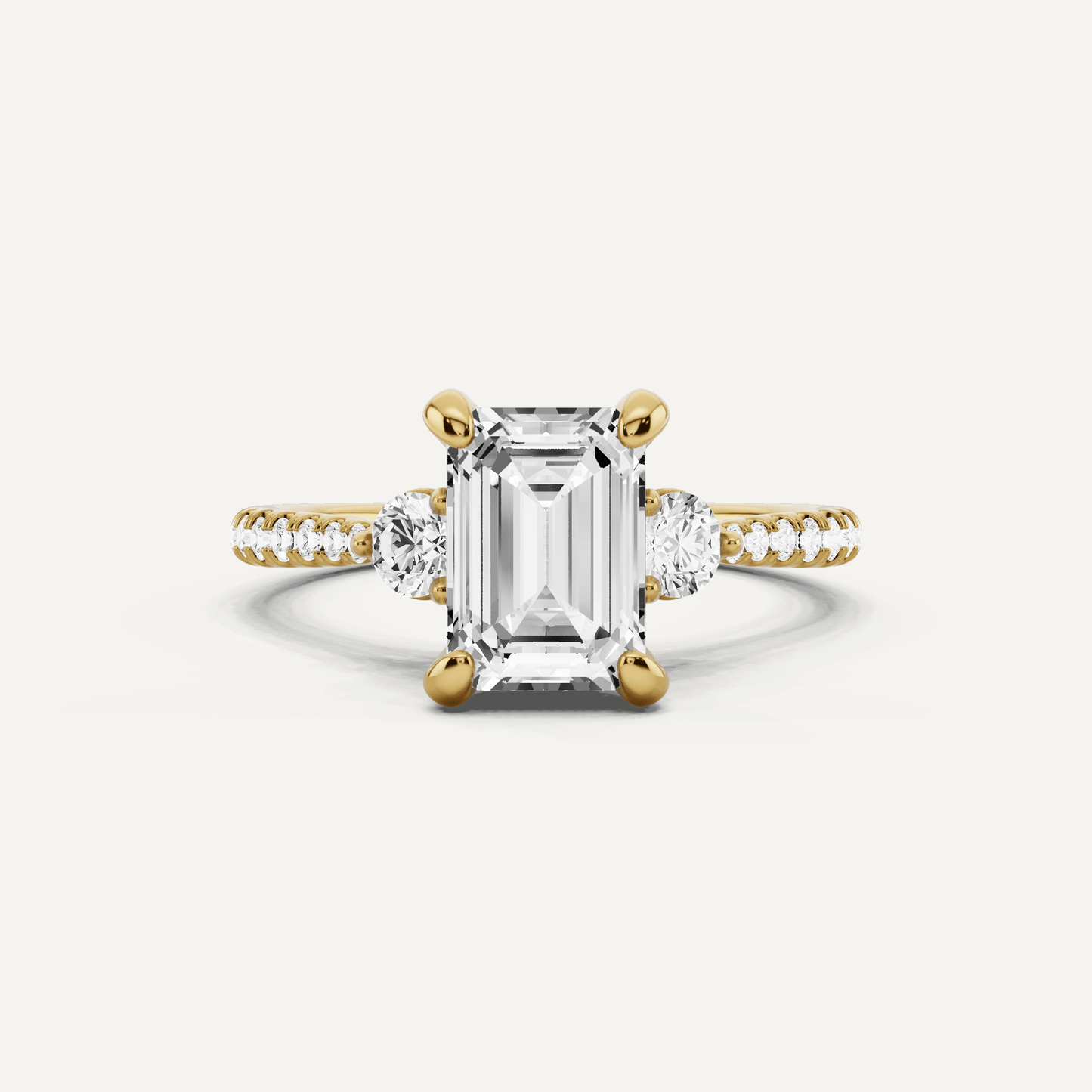 2 ctw Emerald Diamond Three Stone Hidden Halo Engagement Ring with Side Accent - Lotus Diamond