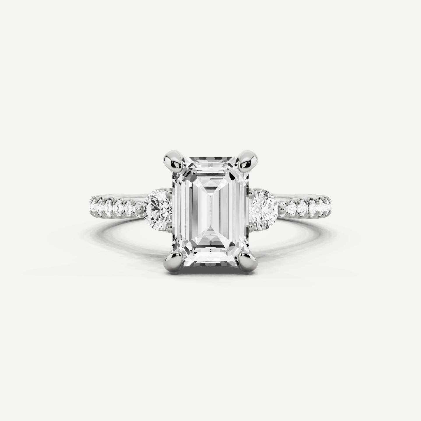 2 ctw Emerald Diamond Three Stone Hidden Halo Engagement Ring with Side Accent - Lotus Diamond