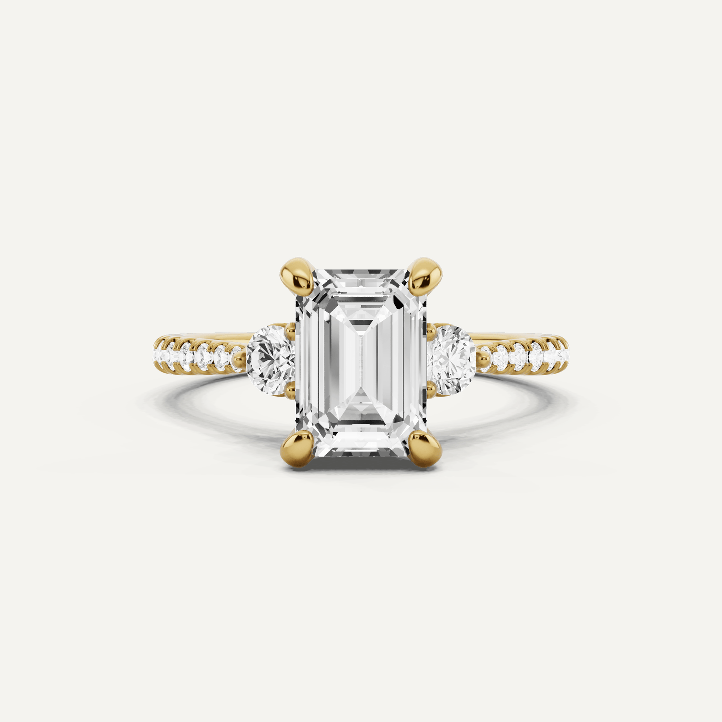 2 ctw Emerald Diamond Three Stone Hidden Halo Engagement Ring with Side Accent - Lotus Diamond