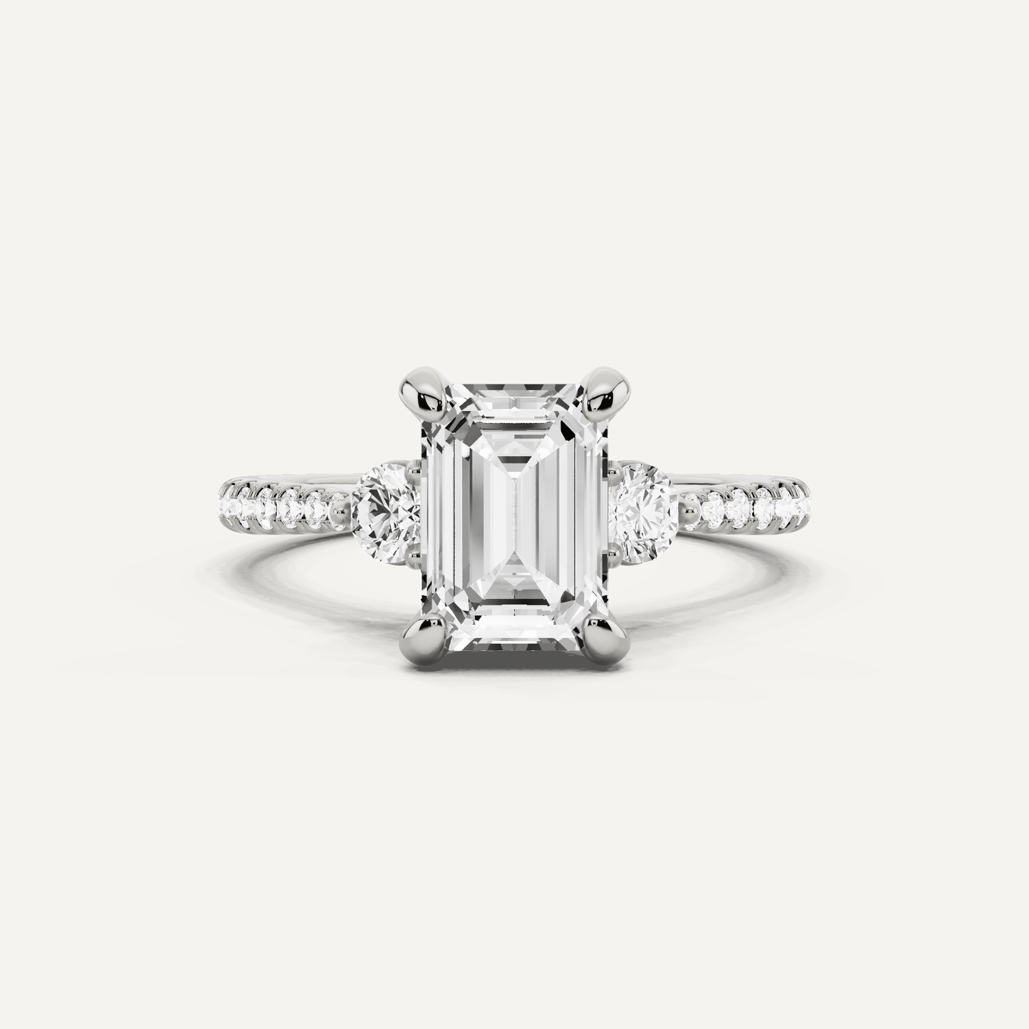 2 ctw Emerald Diamond Three Stone Hidden Halo Engagement Ring with Side Accent - Lotus Diamond