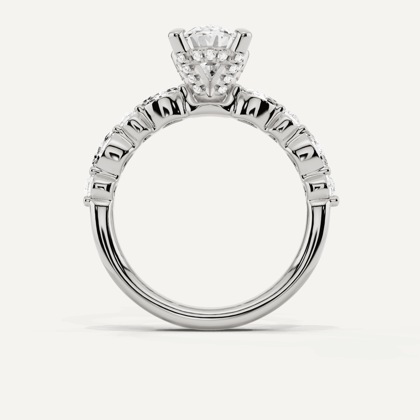 2 ctw Oval Diamond Hidden Halo Accent Engagement Ring - Lotus Diamond